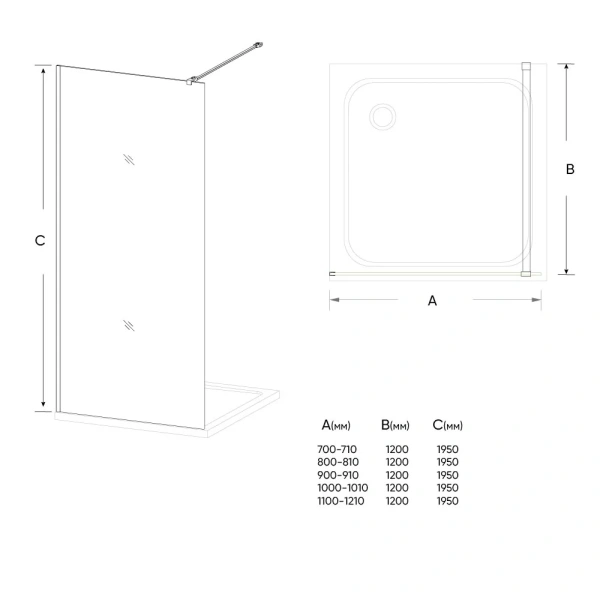 Душевая перегородка Veconi Korato KR-71, (120x195) KR71-120-01-19C1