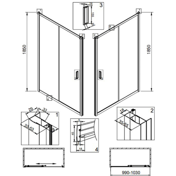 Душевая дверь Veconi Vianno VN-46, (100x185)  VN46-100-01-C5