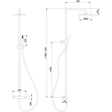 Душевая стойка ABBER Wasser Kreis AF8160L с термостатом без излива, хром