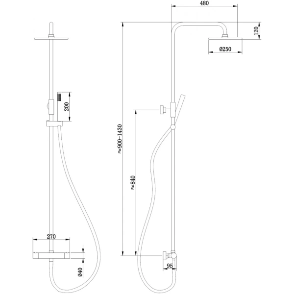 Душевая стойка ABBER Wasser Kreis AF8160L с термостатом без излива, хром