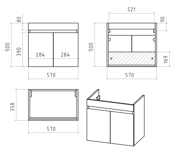 Тумба под раковину Misty Ронда 60  П-Рон-01060-0521