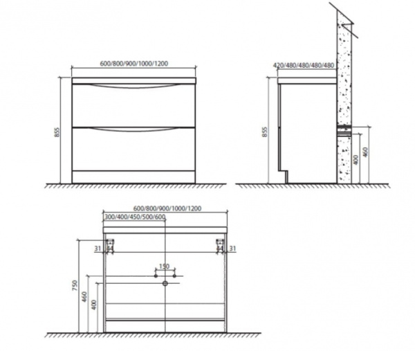 Тумба для раковины BelBagno ANCONA-N-800-2C-PIA-RW