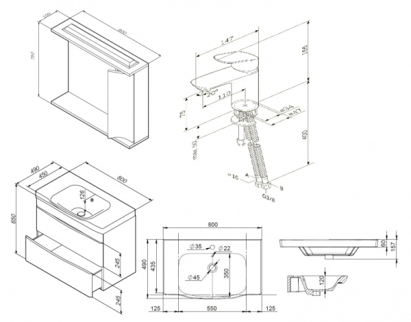 Комплект мебели для ванной AM.PM Like 80 BK80GE