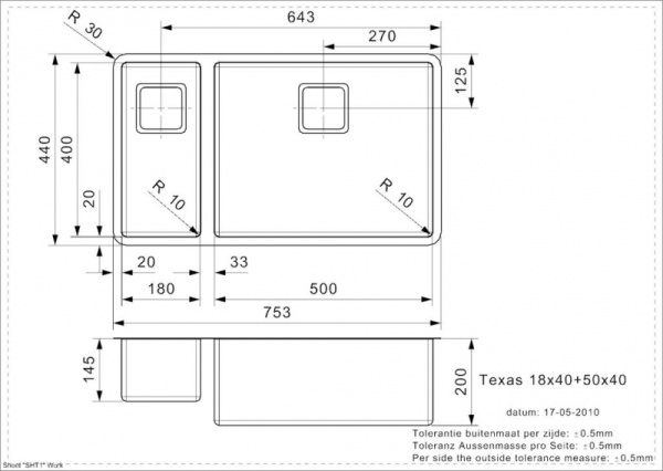 Мойка кухонная Reginox Texas L (18x40+50x40) 43208