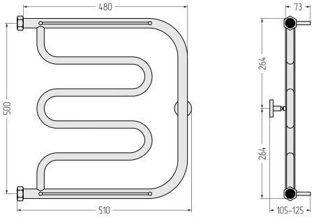 Полотенцесушитель водяной с двумя полками (50х50) Сунержа Лира 00-0012-5050