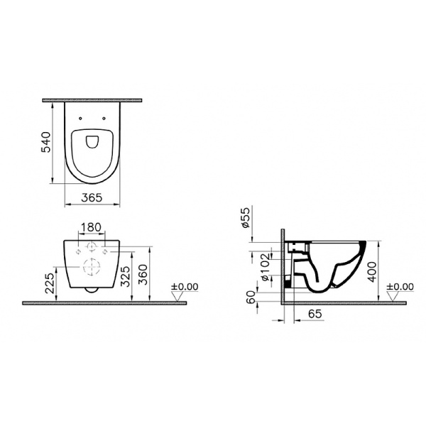 Подвесной унитаз безободковый Vitra Sento Rim-ex 7748B083-0101