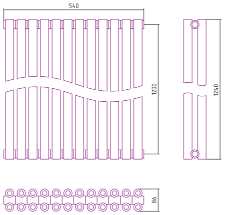 Полотенцесушитель Водяной Сунержа Эстет-00 (120х54) 12 секций Золото 03-0332-1212