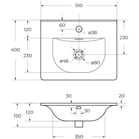 Раковина (51х40) BelBagno BB-8099-3-50  белый
