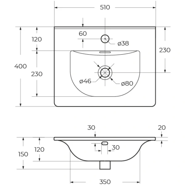 Раковина (51х40) BelBagno BB-8099-3-50  белый