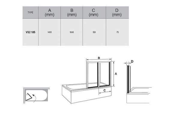 Шторка на ванну Ravak Behappy VS2 105 796M0U00Z1