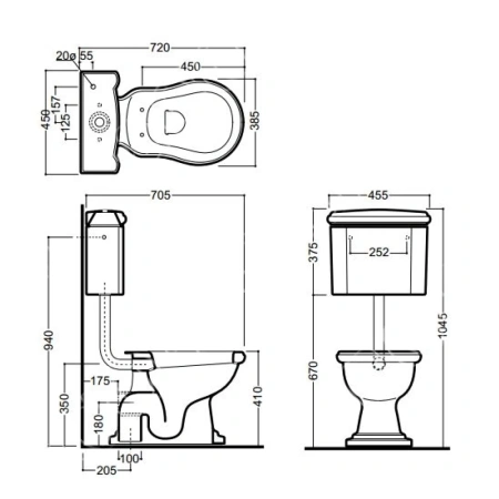 Механизм слива для сливного бачка Kerasan 751391 золото