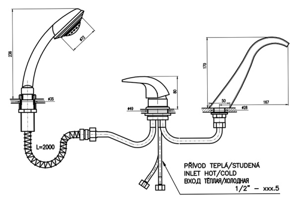 Смеситель на борт ванны Rav Slezak Dunaj D461.5S