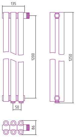 Полотенцесушитель Водяной Сунержа Эстет-00 EU50 (120х13) 3 секции Матовое Золото 032-0322-1203
