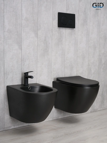 Биде подвесное Gid BDP-96BM черный матовый, без обода, овальный