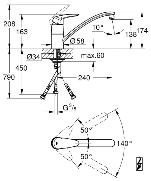 Смеситель для кухни однорычажный Grohe Eurodisc 33771 001 (33771001) хром