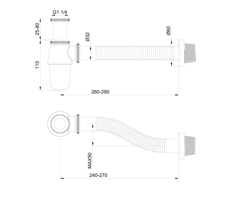 Сифон для раковины WONZON & WOGHAND, черный матовый WW-88SS102-MB