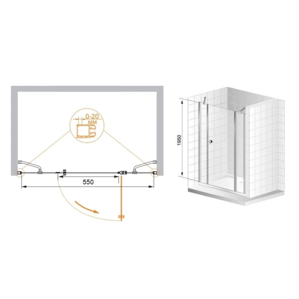 Душевая дверь (165х195) CEZARES ELENA ELENA-W-B-13-80+60/30-C-Cr
