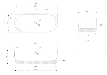 Ванна из искусственного камня (170х75)  ABBER Stein AS9630 белая матовая