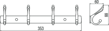 Планка с крючками 4 крючка Savol S-06204B