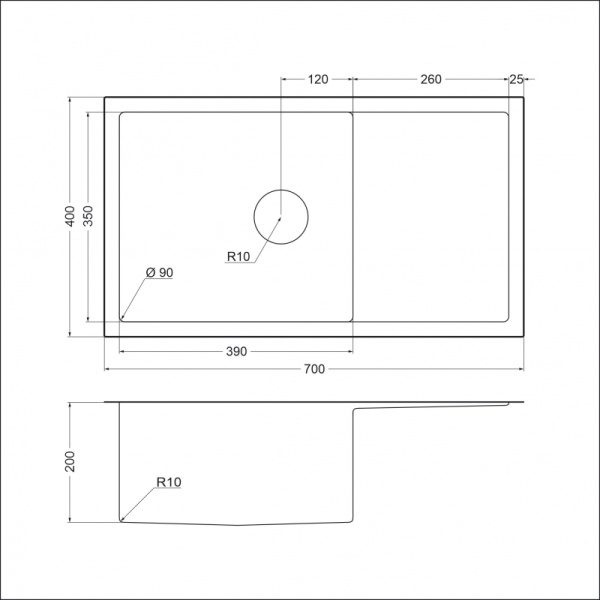 Кухонная мойка (70х40) EMAR EMB-124 PVD Nano Golden
