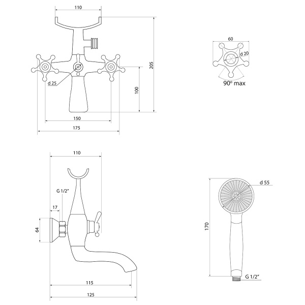 Смеситель Славен  для ванны Город И (СЛ-ДВ-И30)