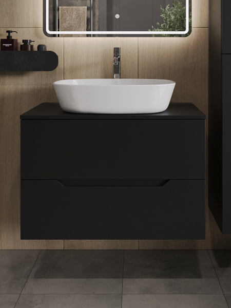 Тумба с раковиной подвесная 80 см, Orange Line Li-80TubMDF+B08-500W черный/белый