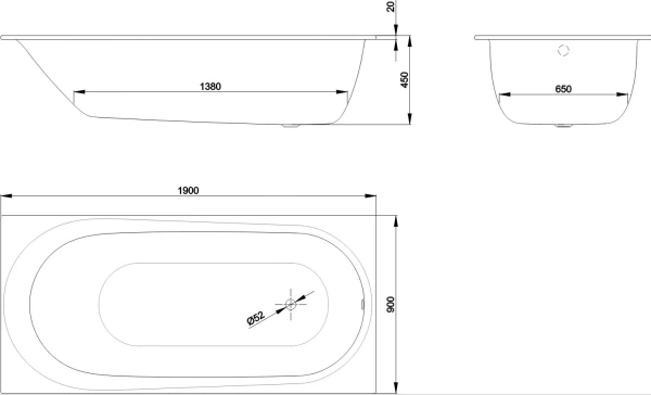 Ванна стальная (190x90) Bette Comodo 1252-000 с шумоизоляцией