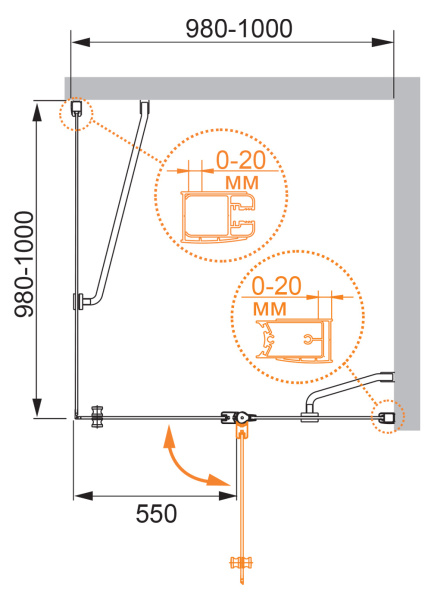 Душевой уголок (100х100) CEZARES ELENA ELENA-W-A-12-100-P-Cr-L