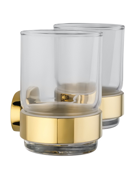 Два стакана для зубных щеток с держателем WONZON & WOGHAND FIRST, глянцевое золото WW-8428-LG