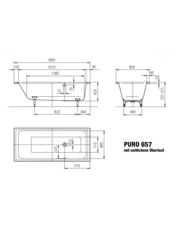 Стальная ванна (180х80) Kaldewei Puro 256700010001