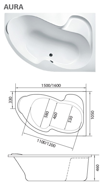 Акриловая ванна (160х105) Marka One Aura 01ау1610п Акриловая ванна (160х105) Marka One Aura 01ау1610п