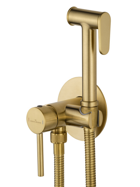 Смеситель с гигиеническим душем встраиваемый WONZON & WOGHAND STICK, брашированное золото WW- 88829902-BG Смеситель с гигиеническим душем встраиваемый WONZON & WOGHAND STICK, брашированное золото WW- 88829902-BG