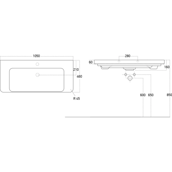Раковина (105х46) Brevita Luxury 11105-KL