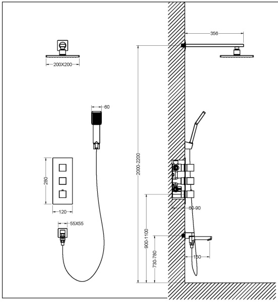 Душевая система встроенная с термостатом Timo Tetra-thermo SX-0199/17SM золото матовое Душевая система встроенная с термостатом Timo Tetra-thermo SX-0199/17SM золото матовое