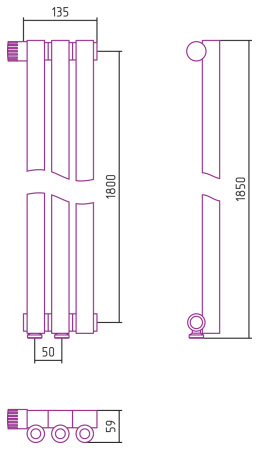 Полотенцесушитель Водяной Сунержа Эстет-0 EU50 левый (180х13) 3 секции Матовое Золото 032-0320-1803