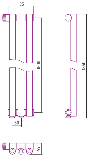 Полотенцесушитель Водяной Сунержа Эстет-0 EU50 левый (180х13) 3 секции Матовый Черный 31-0320-1803