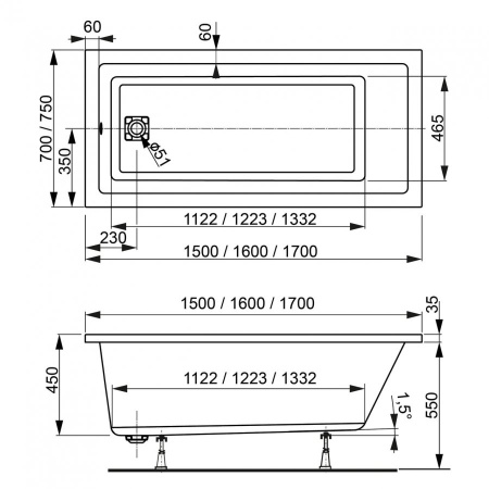 Акриловая ванна Vagnerplast Cavallo (170x75) VPBA170CAV2X-04
