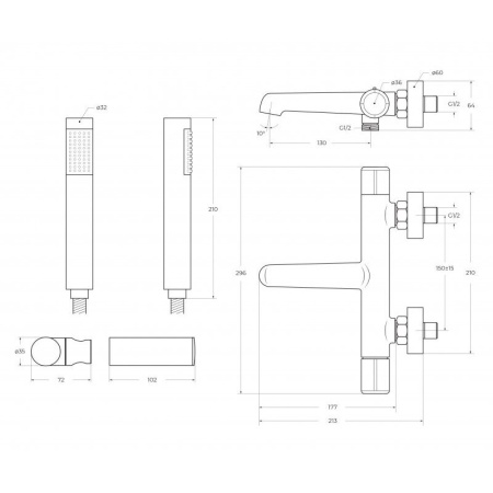 Смеситель для ванны BelBagno UNO-VASM/DFS-CRM