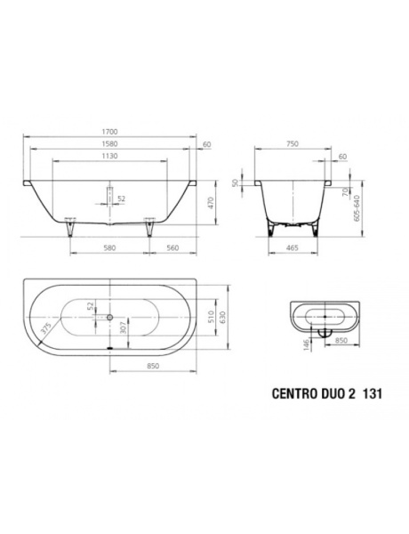 Ванна стальная Kaldewei Avantgarde Centro Duo 2 (170 х 75) 283100010001