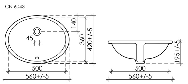Раковина встраиваемая снизу (56х42) Ceramica Nova ELEMENT CN6043