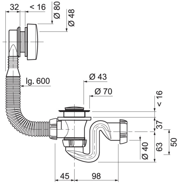 Сифон универсальный полуавтомат Cersanit LORENA 63086
