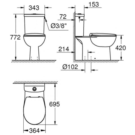 Унитаз напольный с бачком GROHE Bau Ceramic 39604000