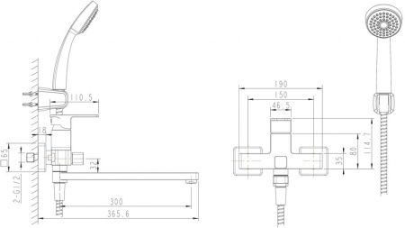 Смеситель для ванны c длинным изливом  Bravat Riffle F672106C-LB
