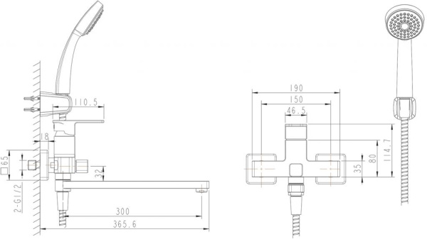 Смеситель для ванны c длинным изливом  Bravat Riffle F672106C-LB