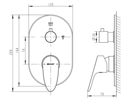 Смеситель для ванны встроенный Bravat Drop P69190C-2-RUS
