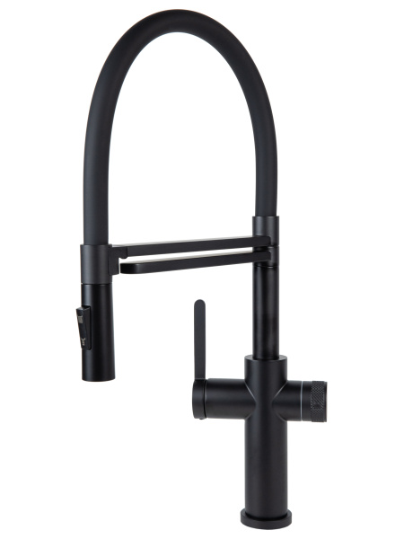 Смеситель для кухни однорычажный с каналом для питьевой воды и гибким изливом Agger Elegant A3252544 черный матовый