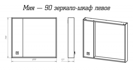 Зеркало-шкаф (90х80) Misty Мия 90 левый П-Ми03090-01Л