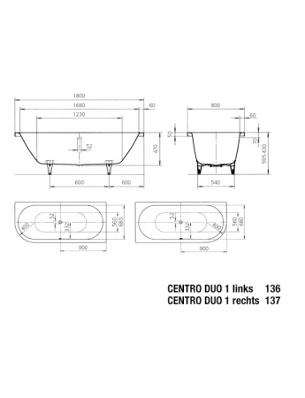 Стальная ванна KALDEWEI Centro Duo 1 (180x80) (левая) 283600010001