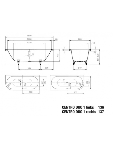 Стальная ванна (180х80) R Kaldewei Centro Duo 1 283700010001