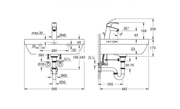 Раковина со смесителем Grohe Euro Ceramic Bundle 39641 000 (39641000)